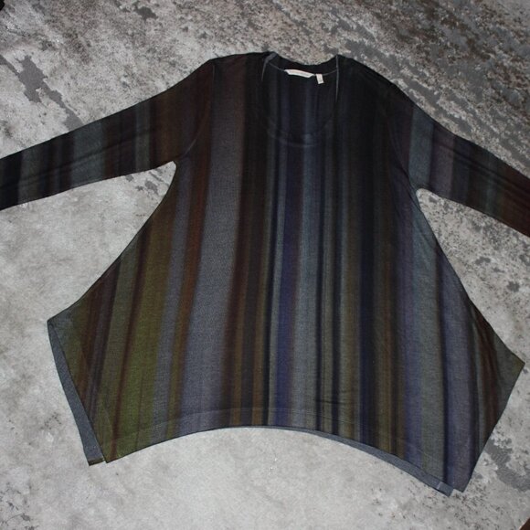 Soft Surroundings Tops - Soft Surroundings Shark Bite Hem Flowy Grey Purple Striped Long Sleeve Tunic Top